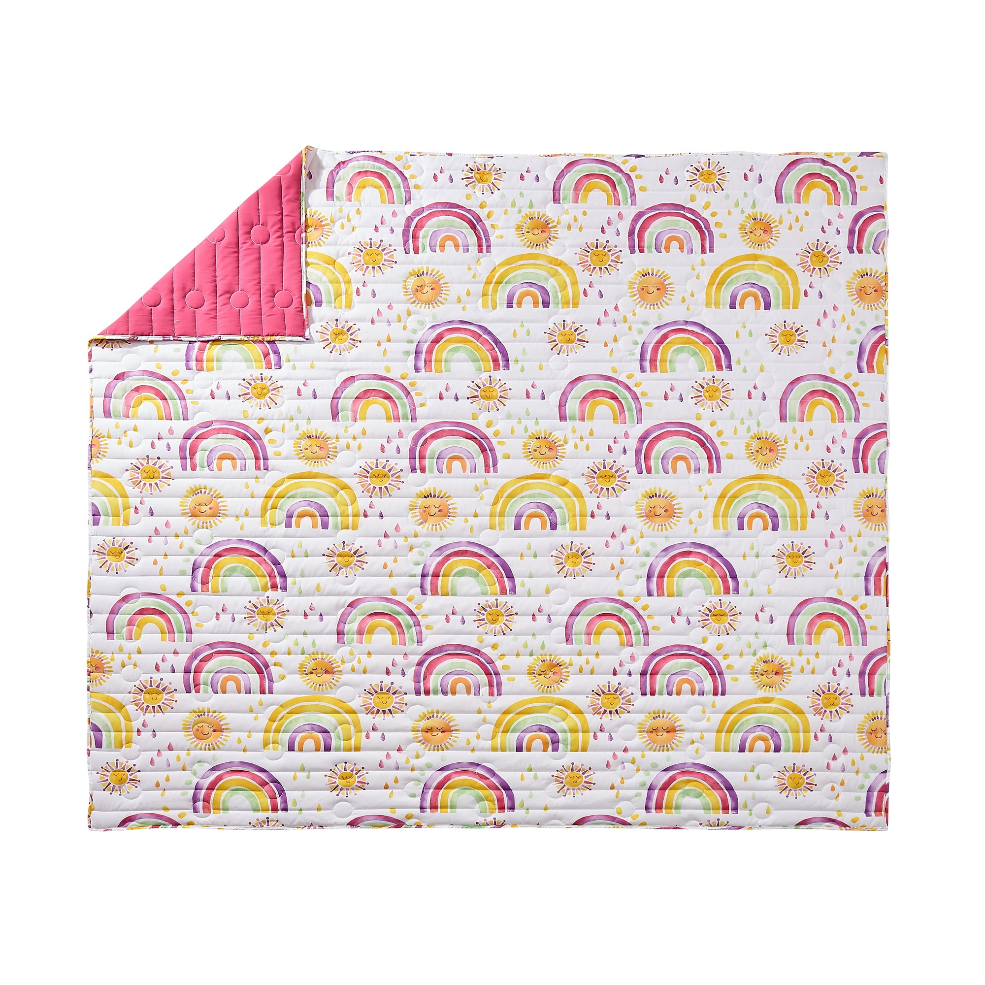 Urban Playground Kids and Teens Rainbows and Suns Pink 2-Piece Quilt Set, Twin