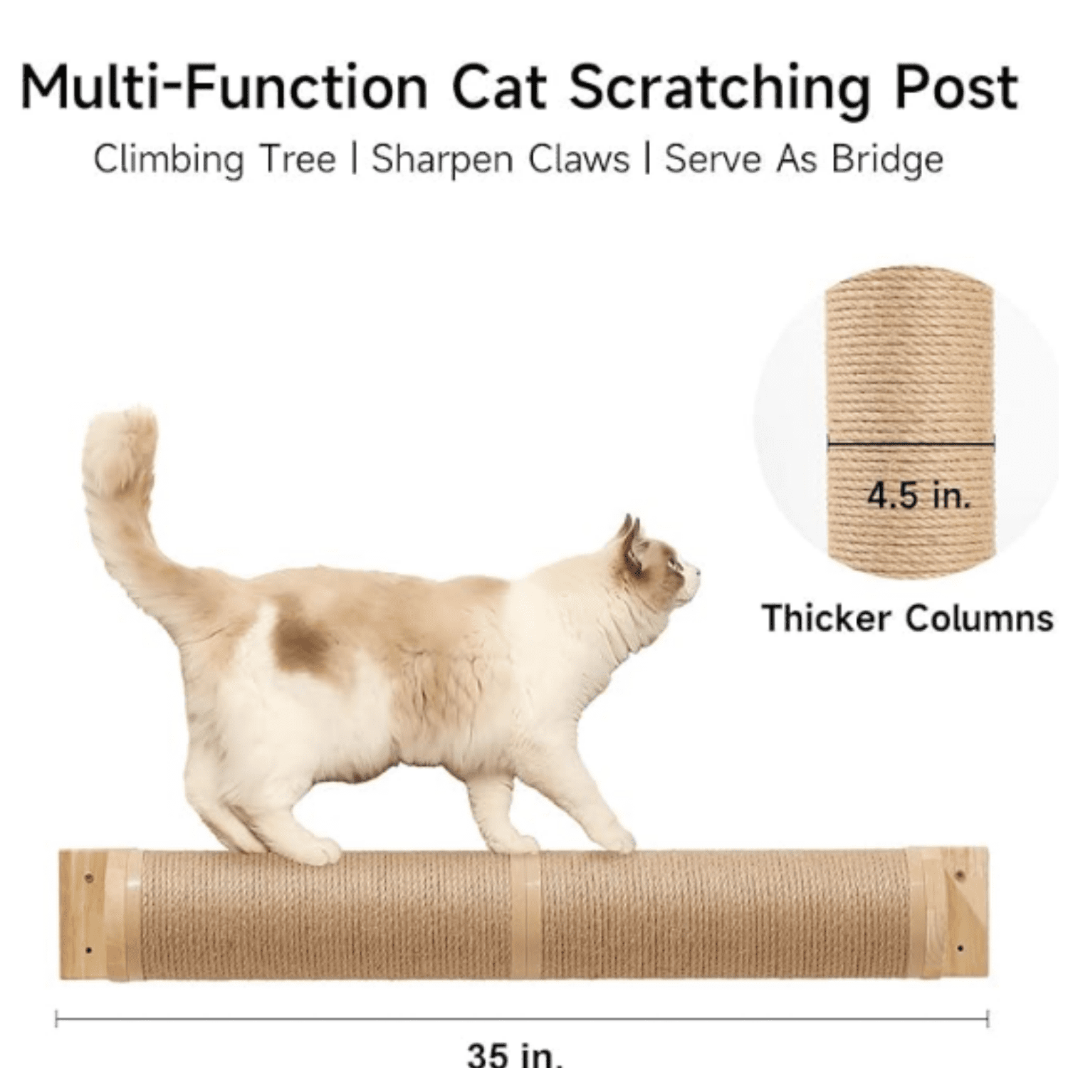 Cat Scratching Post, 35 x 4.5 Inch Cats Walls Furniture, Rubber Wood Wall Mounted Kitten Scratcher Posts, Thicker Columns for Multi-Functions