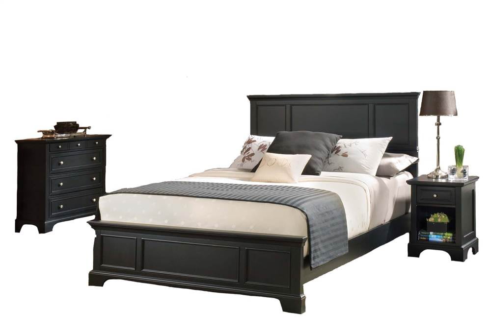Black King Bed, Night Stand, and Chest