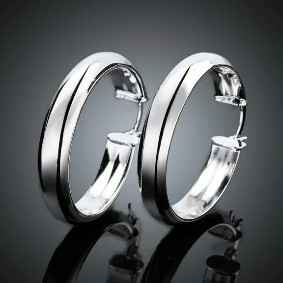 QQTDFG Women's Classic 925 Sterling Solid Silver 1.75" Medium-Size Round Hoop Earrings-default
