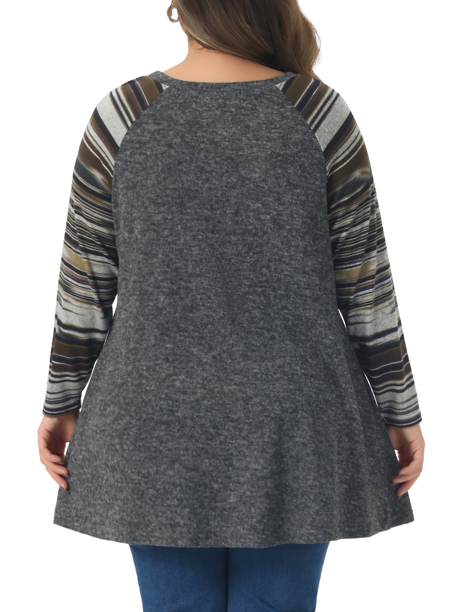 DARING DIVA Women's Plus Size Long Sleeve Color Block Knit Tunic 3X Gray