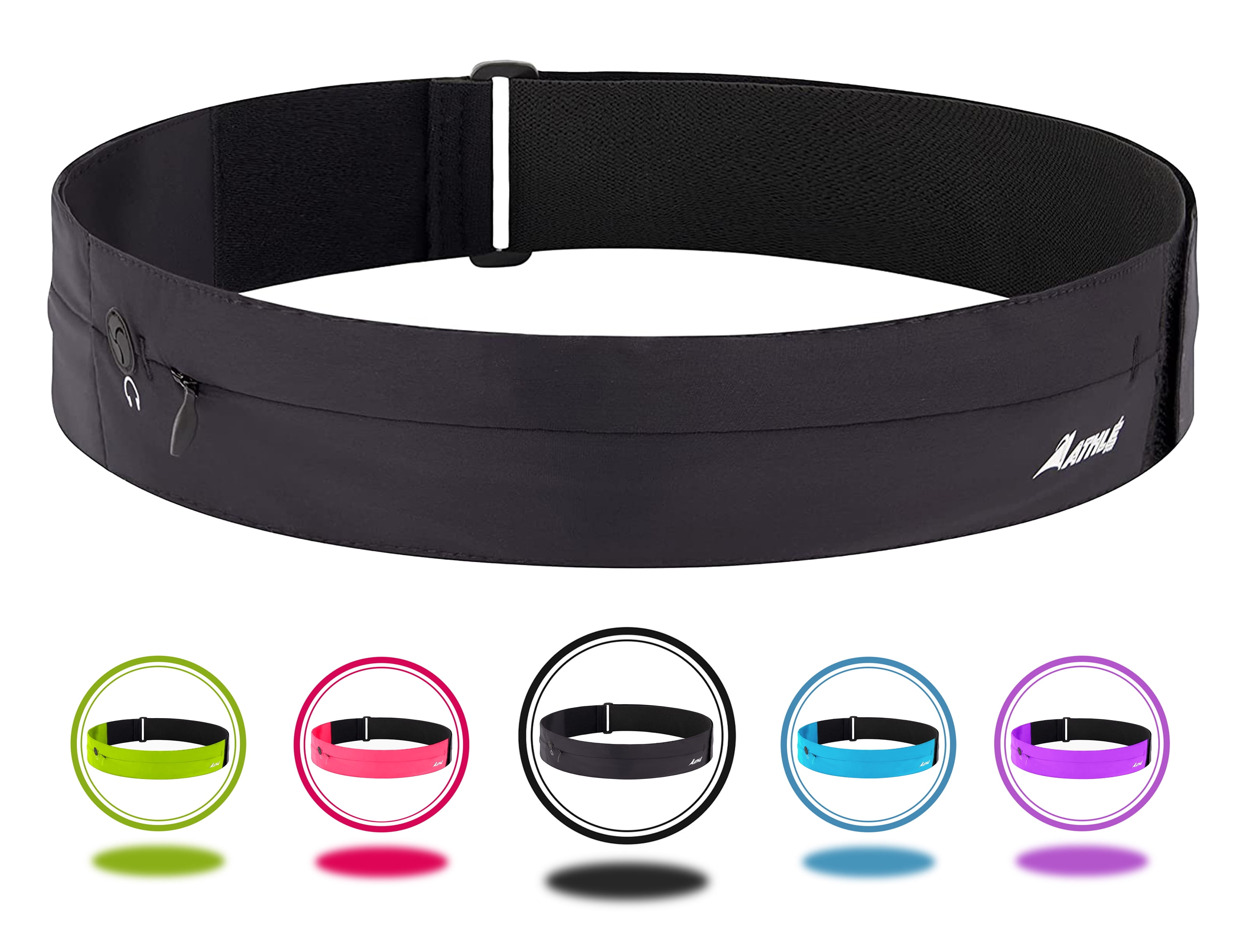 Athle Sport Running Belt for Exercise and Travel – with Two Stretch Pockets and Adjustable Waist Strap, Unisex - Extra Small (20' - 22'), Black