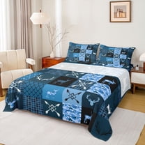 jejeloiu Jungle Elk Skull Full Size Sheets,Rustic Farmhouse Cabin Bed Sheets,Blue Camouflage Plaid Sheet Sets For Boys Teens,Luxury Bedroom Decor,4-Piece