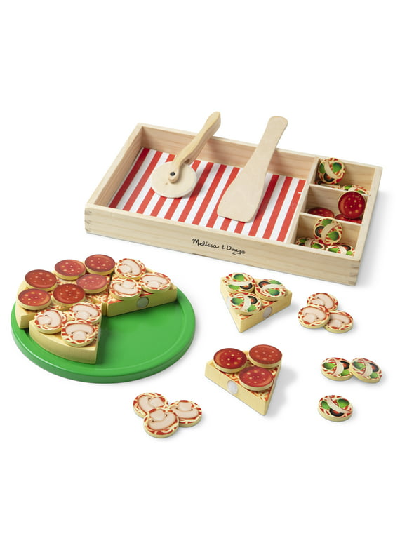 Melissa & Doug Wooden Pizza Party Play Food Set With 36 Toppings