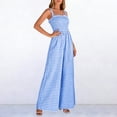 thumbnail image 4 of Jumpsuits for Women Casual Summer Cruise Spring Fashion Smocked Wide Leg Gingham Rompers with Pockets Blue, 4 of 8