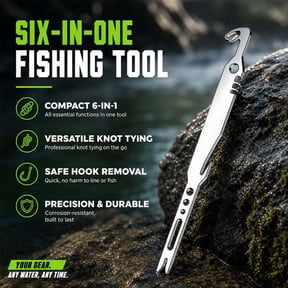 Yooshoverk 6In1 410 Stainless Steel Multifunctional Fishing Tool, Hook Remover Button Binder MultiFunction Outdoor Fishing Accessory Silver 4.72*0.31In