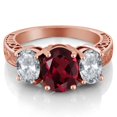 thumbnail image 2 of Gem Stone King 3.90 Ct Oval Red Rhodolite Garnet White Topaz 18K Rose Gold Plated Silver 3-Stone Ring (Size 9), 2 of 3