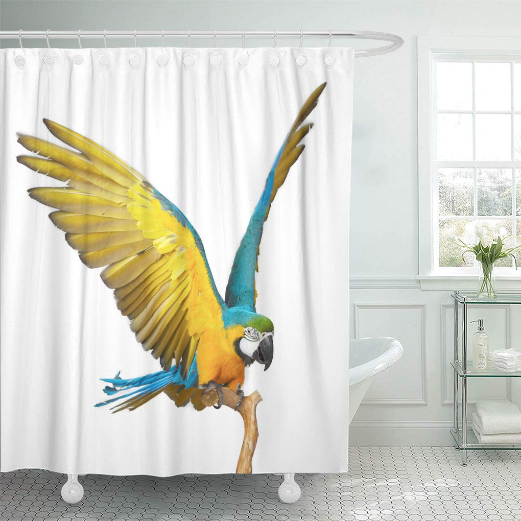 Libin Yellow Bird Colorful Parrot in Blue Wing Macaw Shower Curtain