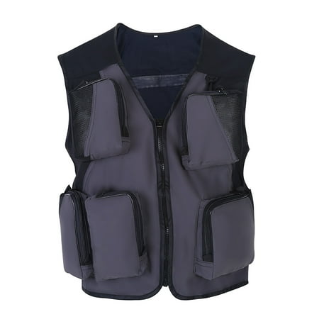 Outdoor Men Utility Multiple Pocket Mesh Jacket Vest for Fishing Hunting (Grey-XL) Xemplaro