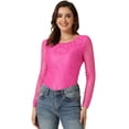 thumbnail image 1 of Top de Encaje Con Bordado de Flores y Mangas Largas Transparentes Allegra K Rosa Caliente XL, 1 of 6