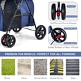 thumbnail image 3 of WSWJY Double Pet Stroller with 2 Detachable Carrier Bags, Safety Belt, 4 Lockable Wheels, Folding Cat & Dog Stroller for Small Medium Pets, Cats Dogs Puppy Travel Strolling Cart (Navy), 3 of 9