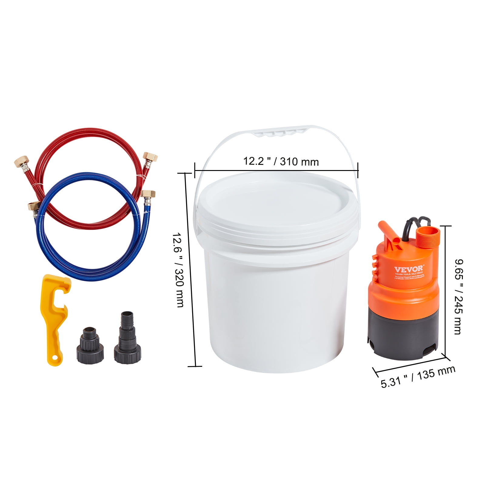 VEVOR Tankless Water Heater Flushing Kit, Includes Efficient Pump & 3.7 Gallon Pail & 2 Hoses, Wrench and Adapter for Quick Install, Easy to Start Water Heater Flush Descale Kit Anti-corrosion