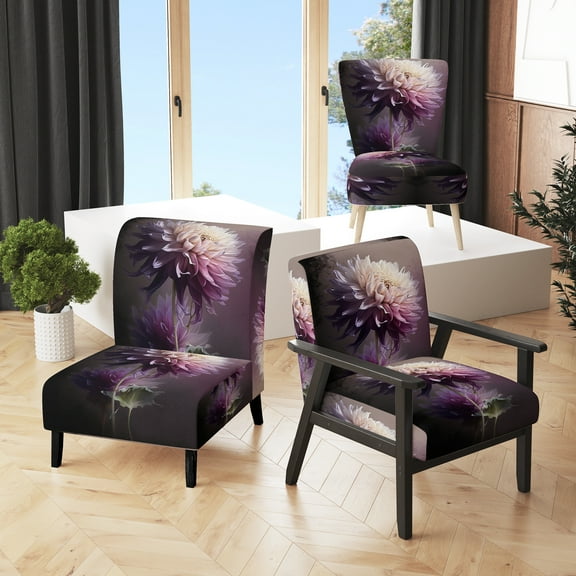 Designart "Rich Purple Dahlia Blossom I" Purple Dahlia Upholstered Accent Chair - Traditional Arm Chair For Living Room
