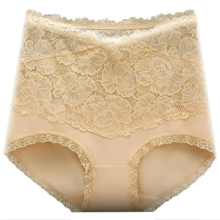

YUUZONE Women Cotton Lace High Waist Panties Briefs Solid Color Tummy-Control Hipster