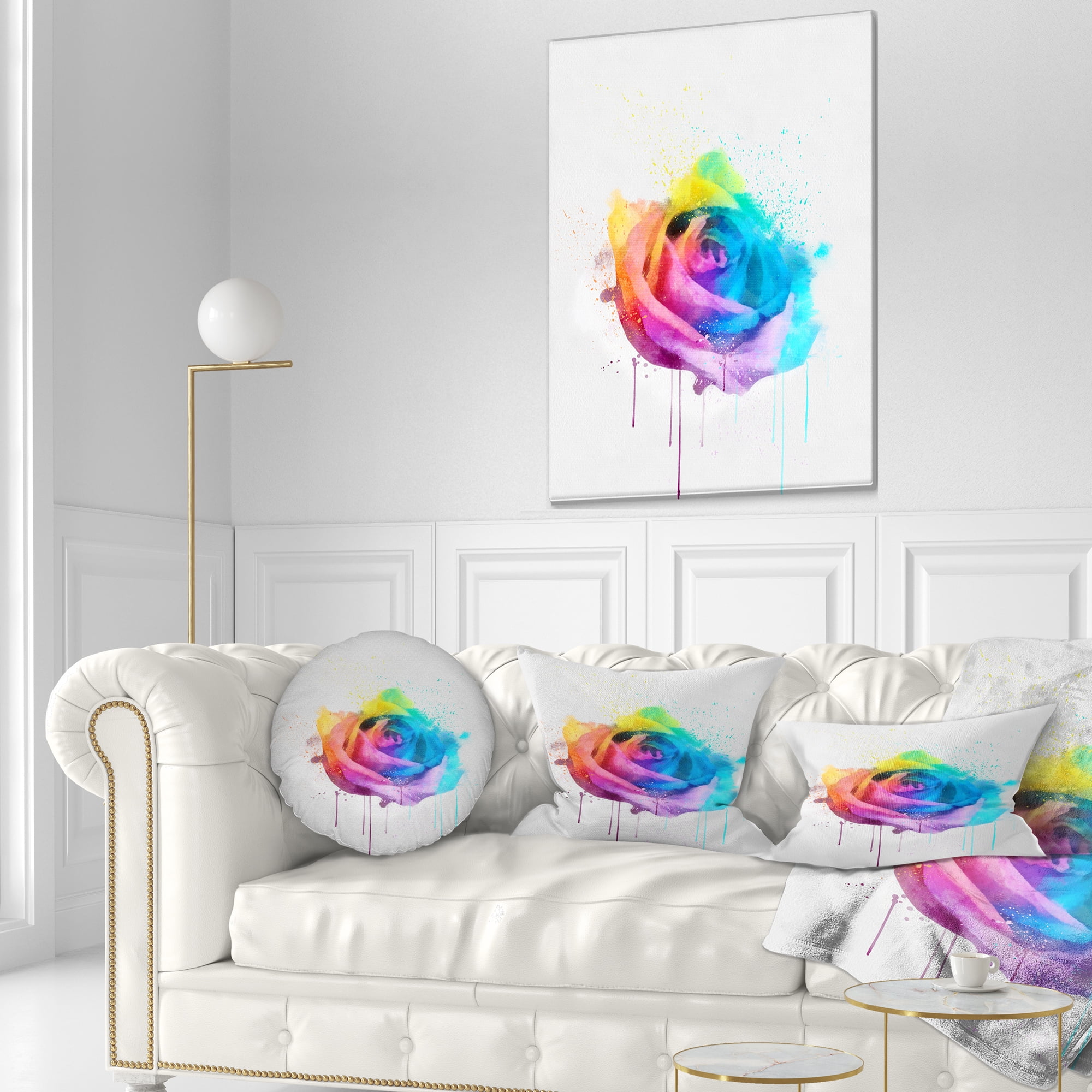 Designart Multicolor Watercolor Rose Flower - Floral Throw Pillow - 12x20
