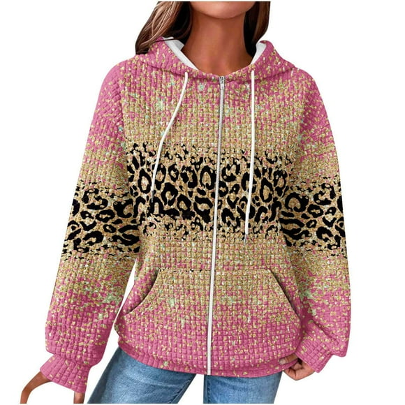 Rbaofujie Vintage Sweater Women's Fashion Casual Floral Printing Long Hooded Sweatshirts Pink Aesthetic Hoodies