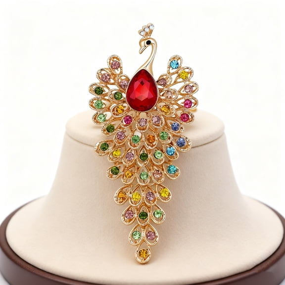 Vintage Peacock Brooch Colorful Rhinestones Luxury Alloy Corsage Pin for Women Party Wedding Accessory