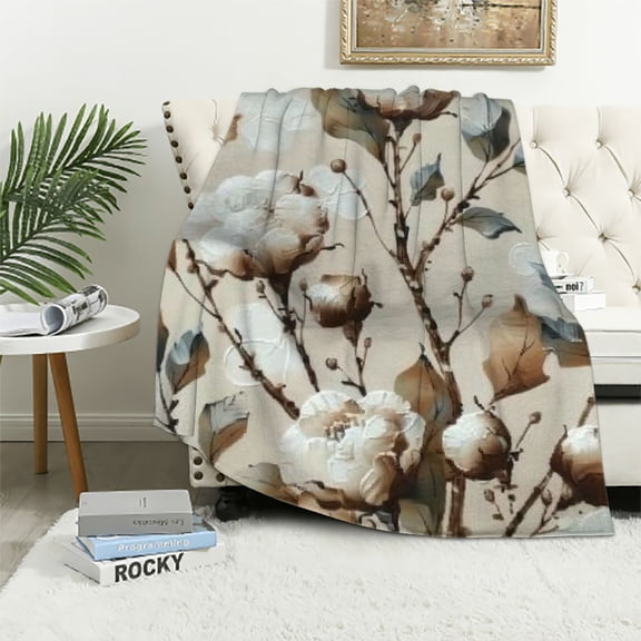 Pratyus Cotton Flowers Leaves Buds Throw Blanket for Couch Sofa Bed Home Decor All Seasons Lightweight Soft Blanket Gifts 40x50in