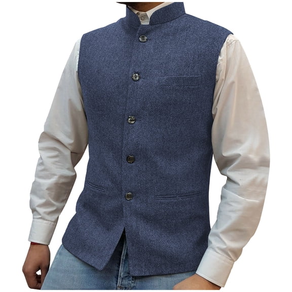 Tank Tops Men, Mens Herringbone Wool Vests Suit Business Tweed High Collar Waistcoats Slim Fit