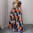 thumbnail image 3 of 2026 New European and American Style Women's V Neck Ruffle Short Sleeve Self Tie Waist Floral Print Pleated Maxi Dress, 3 of 5