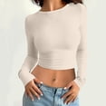 thumbnail image 2 of MIASHUI T-Shirt à Manches Longues Court Ajusté Col Rond Uni pour Femmes Couche de Base Beige,G, 2 of 4