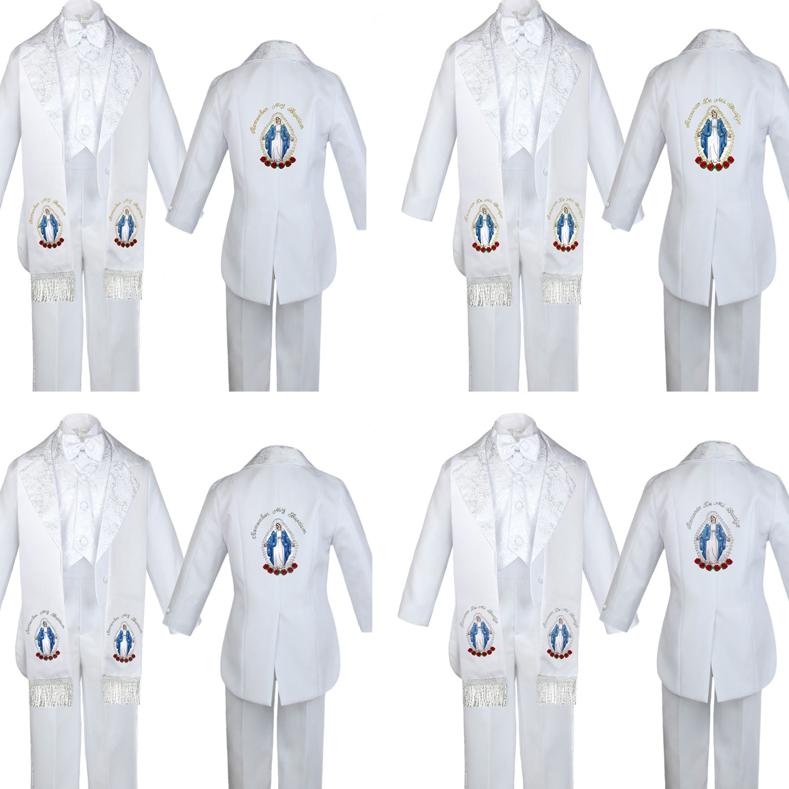Boy Baby Christening White Tail Tuxedo Color Embroidery Mary Maria