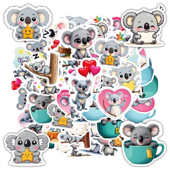 35pcs Cute Animal Stickers Koala Cartoon Stickers Heart Decorative for Laptops Phones