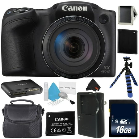 Image of Canon PowerShot SX420 IS Digital Camera (Black) 1068C001 International Model (No warranty) + NB-11L Lithium Ion Battery + 16GB SDHC Class 10 Memory Card - BUNDLE