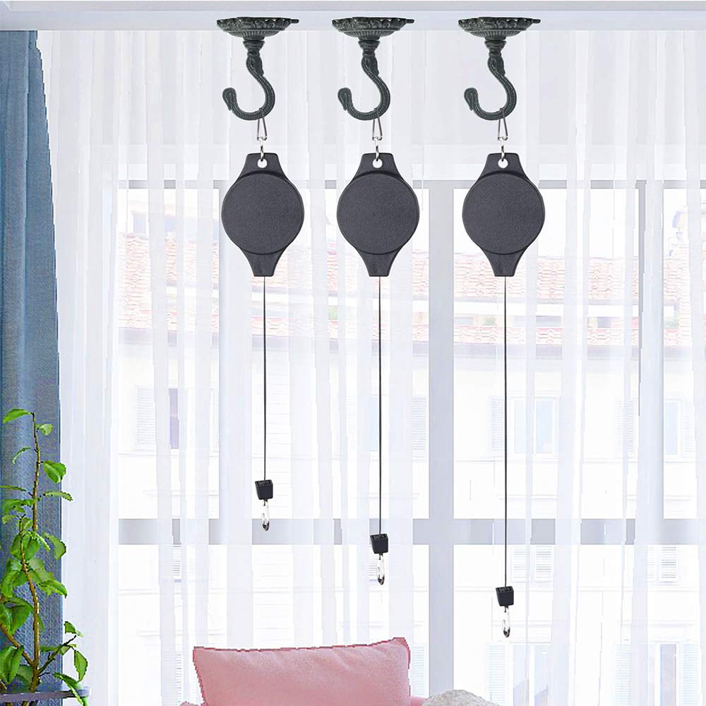 Sungmor Ceiling Hooks for Hanging Plants, 3PC Black Cast Iron Ceiling Hooks, Antique Decorative Ceiling Swag Hooks for Hanging Planter Chandelier Wind Chime Lantern Hanger