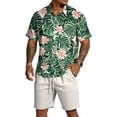 thumbnail image 2 of longantii Men's Sets Breathable Button Down Tropical Print Shirts and Shorts Comfort Short Sleeve Beach Tees and Shorts Summer Vacation Outfits Dark Green S, 2 of 6