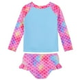 thumbnail image 3 of GYRATEDREAM Toddler Baby Girls Two Piece Bikini Swimsuit Kids Mermaid Ruffle Swimwear Long Sleeve UPF 50+ Sun Protection Bathing Suits Set for 3-9 Years, 3 of 8