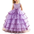 thumbnail image 2 of Girls Princess Dresses Floor Length Embroidery Flower Trendy Bow Detail Sleeveless Ruched Layered Tulle Gown for Flower Girl Wedding Party Birthday Purple 11-12 Years, 2 of 7
