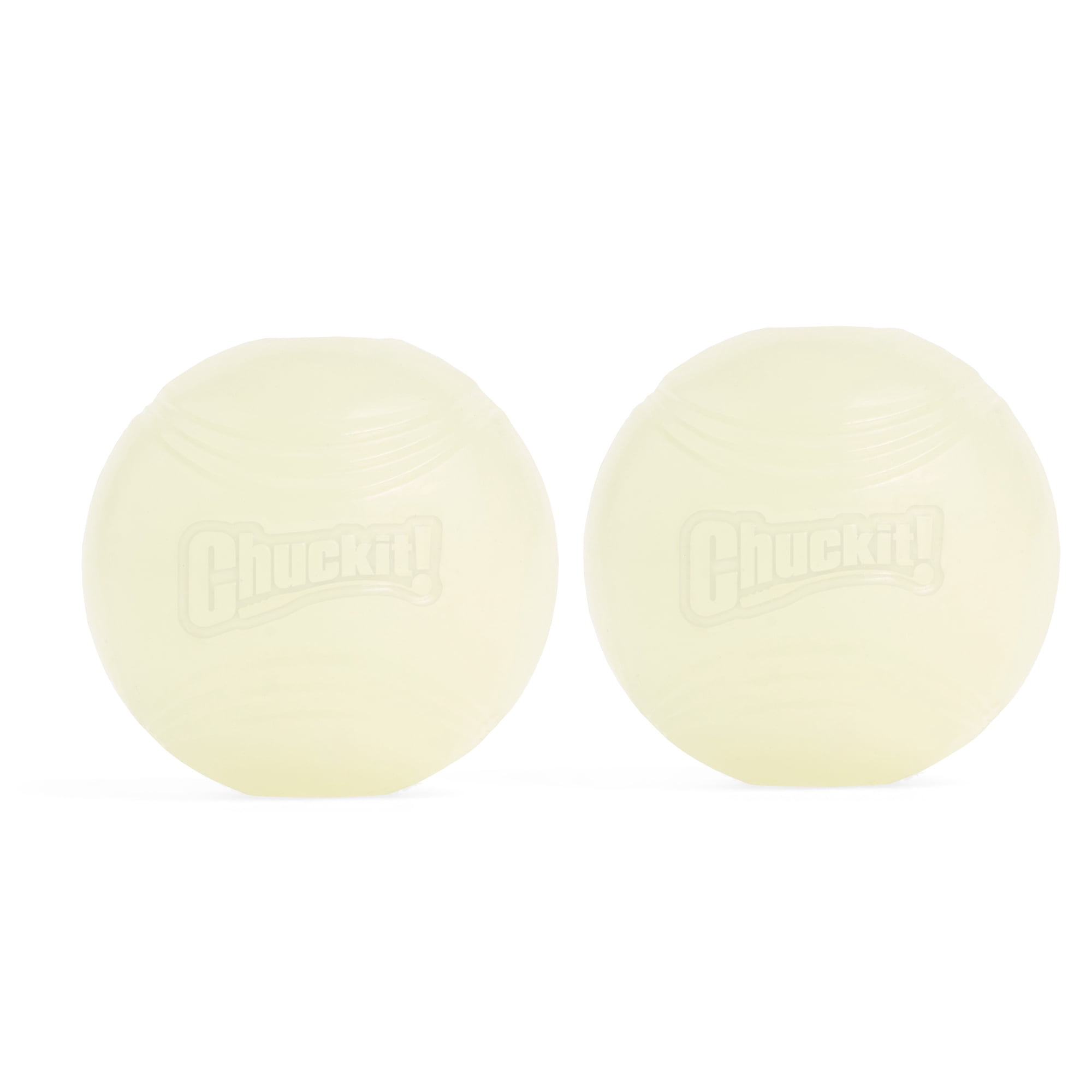 Chuckit! Max Glow Dog Ball High Bounce Rubber Fetch Toy for Dogs, Medium 2.5", for Breeds 20 to 60 lb, Pack of 2, White Glow in the Dark