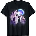 thumbnail image 1 of Three Grey Wolf Howling At The Moon 3 Wolves Space Galaxy T-Shirt - White - 3XL, 1 of 4