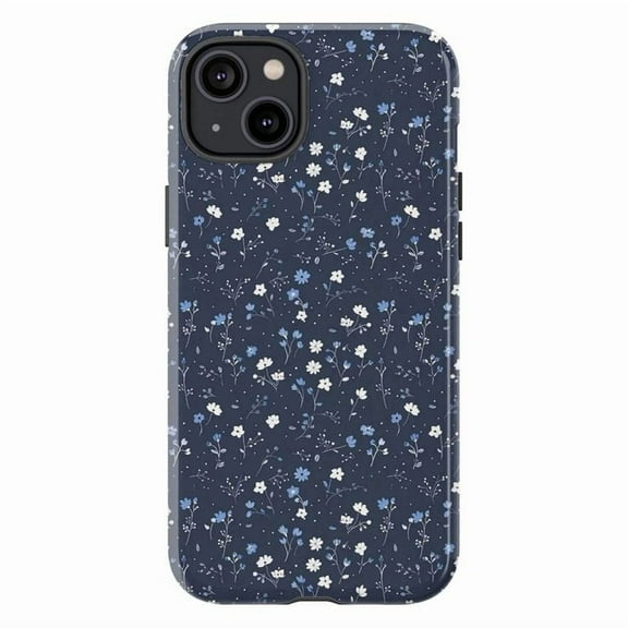 Navy Blue Spring Bloom Phone Cover, Small Floral Print Design Compatible with iPhone 16 15 14 13 12 11 Pro Max Mini