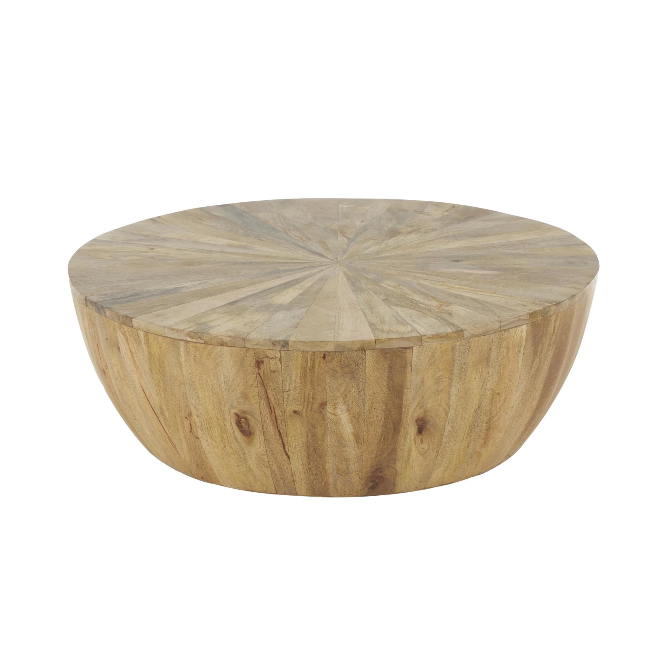 DecMode 36" x 13" Brown Mango Wood Handmade Round Coffee Table, 1-Piece