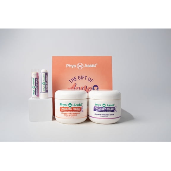 PhysAssist - Comfort kit for Chemo & Radio Patient The Gift of Love, Faith & Support. Standard Size 2-4 oz face and body cream plus lip balm & aromatheraphy inhaler. (STANDARD SIZE 4 OZ)