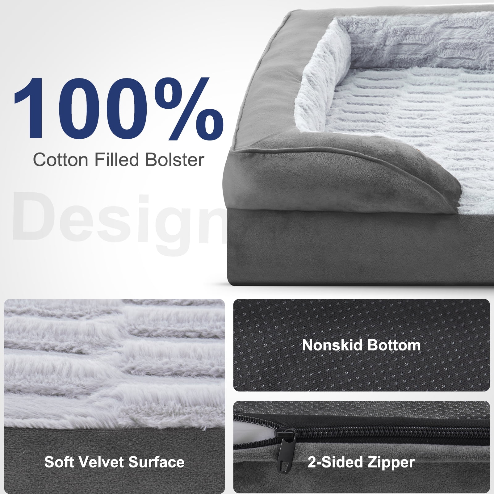 Extra Large Orthopedic Dog Bed, Waterproof Dog Couch Bed with Removable Washable Cover, Dog Sofa Bed X Large, Egg Crate Foam, Waterproof Lining, Nonskid Bottom, Gray, 42in