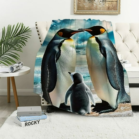 BCIIG Blanket Soft Fluffy Flannel Throw Blue Sky Penguin 40x50in