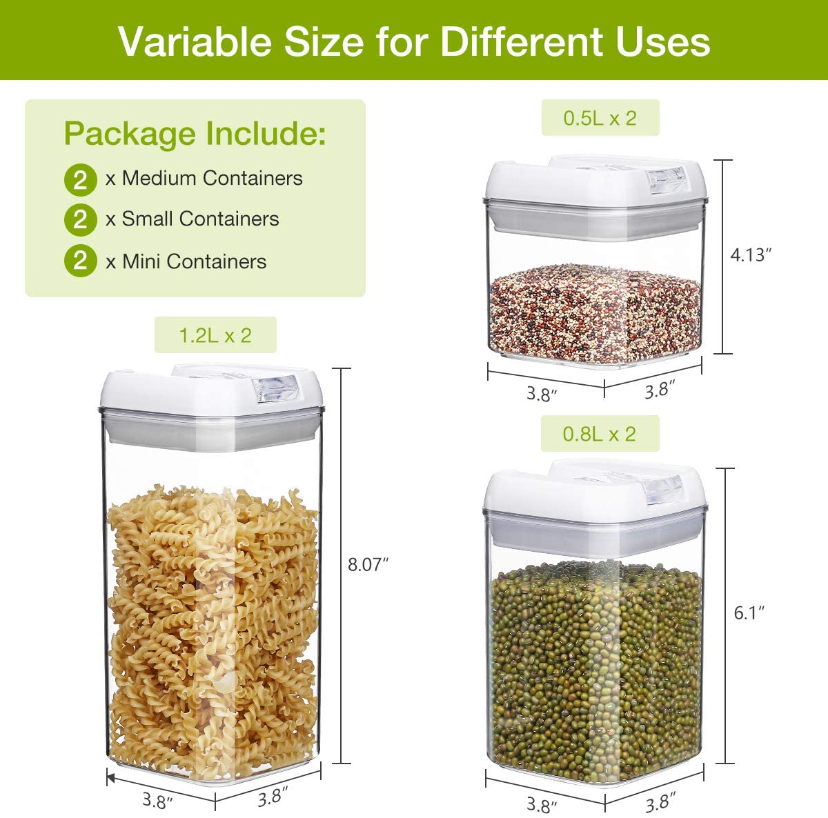 Wewdigi Kitchen Food Storage Containers Set, Kitchen Pantry Organization and Storage with Easy Lock Lids, 7 Pcs