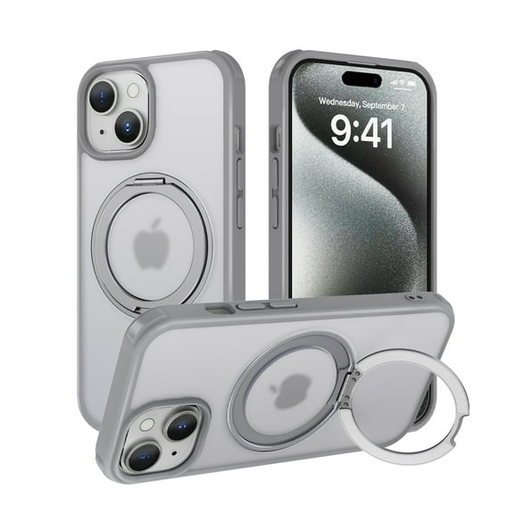 for iPhone 14 Magnetic Case with Invisible Stand, [Military Grade Drop Protection] [MagSafe Compatible] Slim Translucent Ring Case for Men & Women for iPhone 14, Gray