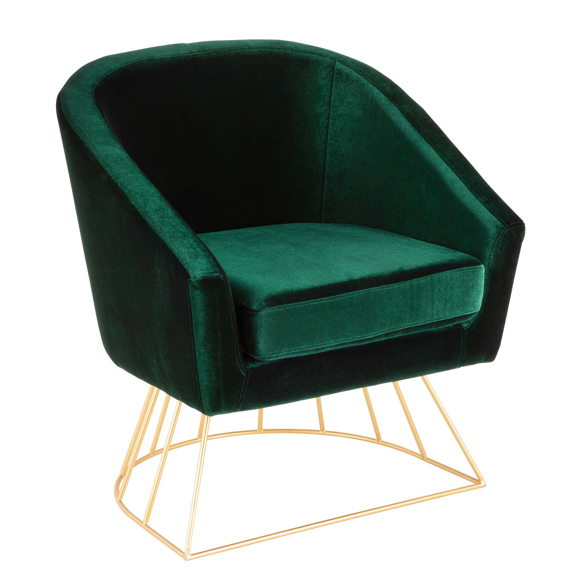 Canary ContemporaryGlam Tub Chair in Gold Metal and Emerald Green