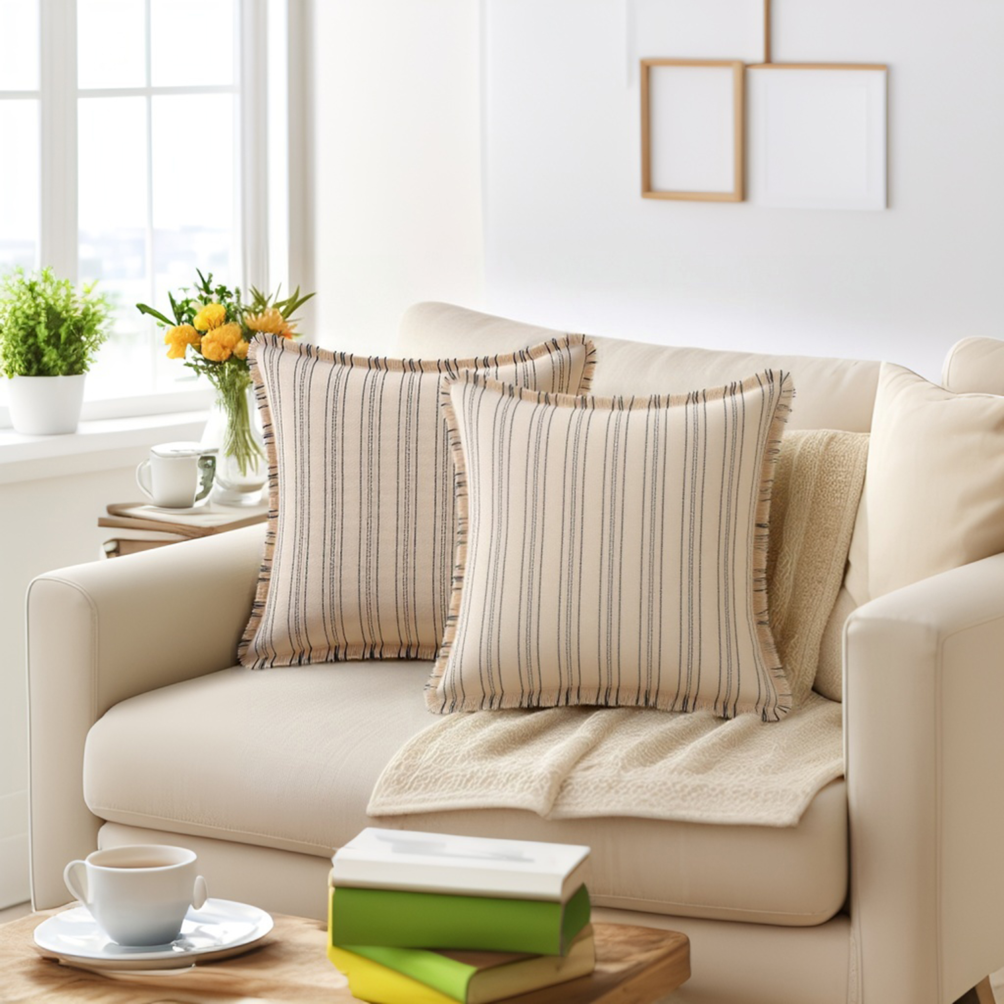 Unique Bargains Pack of 2 Striped Throw Pillow Covers with Tassel Edge Black