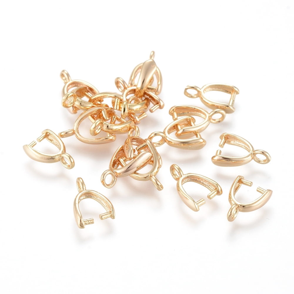 100pc Brass Pinch Bails Nickel Free Real 18K Gold Plated 11x8x3mm Hole: 2mm Pin: 1mm Inner Measure: 5x5mm