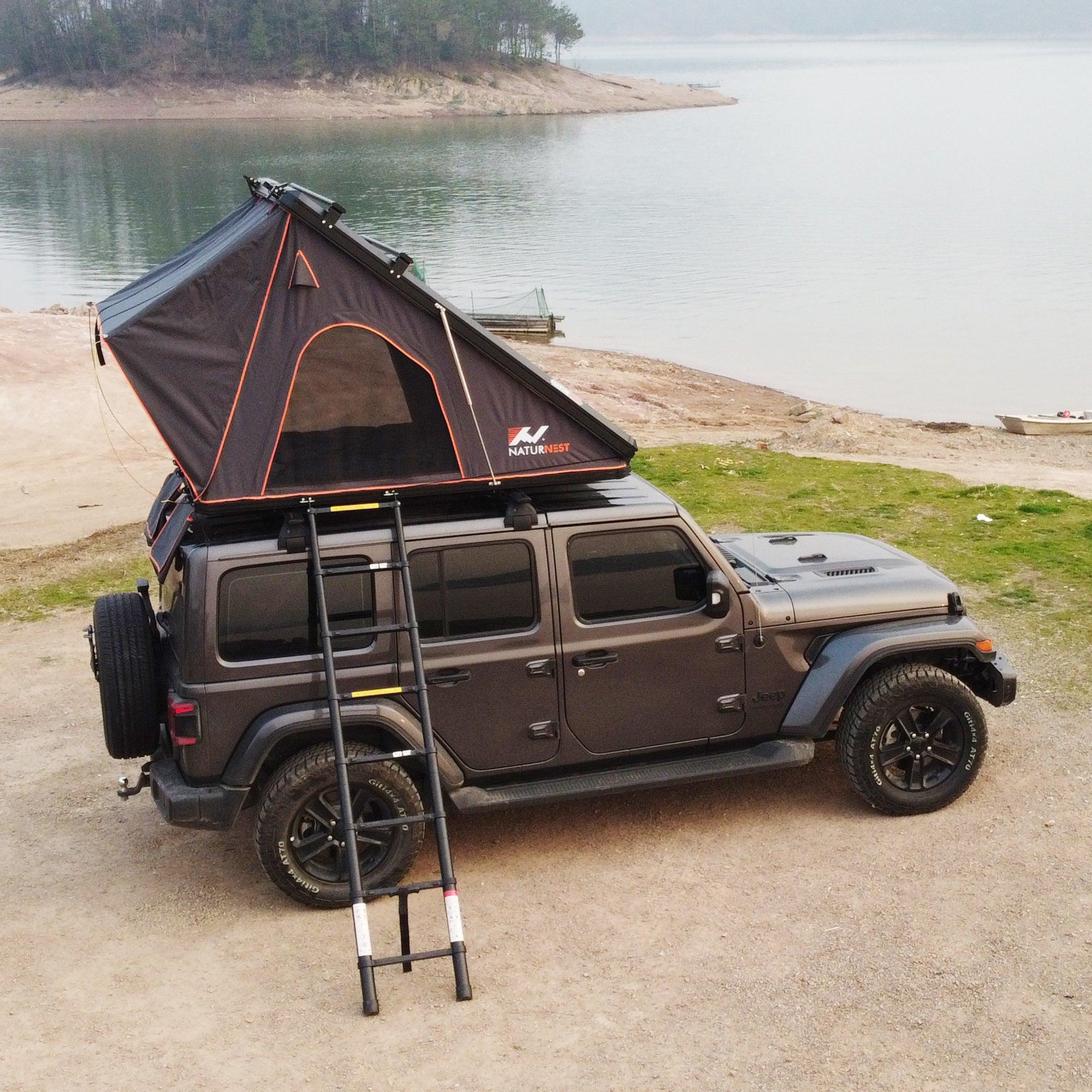 Naturnest Polaris 1 Hardshell Rooftop Tent with 2 Luggage Racks, Car Roof Top Tent with AC Inlets, 3-Color LED Lights and Internal USB Plug for Vans, Jeeps, SUVs and Trucks, 2-3 Person Tent