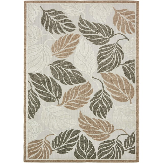 Unique Loom Botanical Collection Warm Colors Leafs Transitional Indoor and Outdoor Flatweave Area Rug, 7 x 10 Feet, Beige/Gray