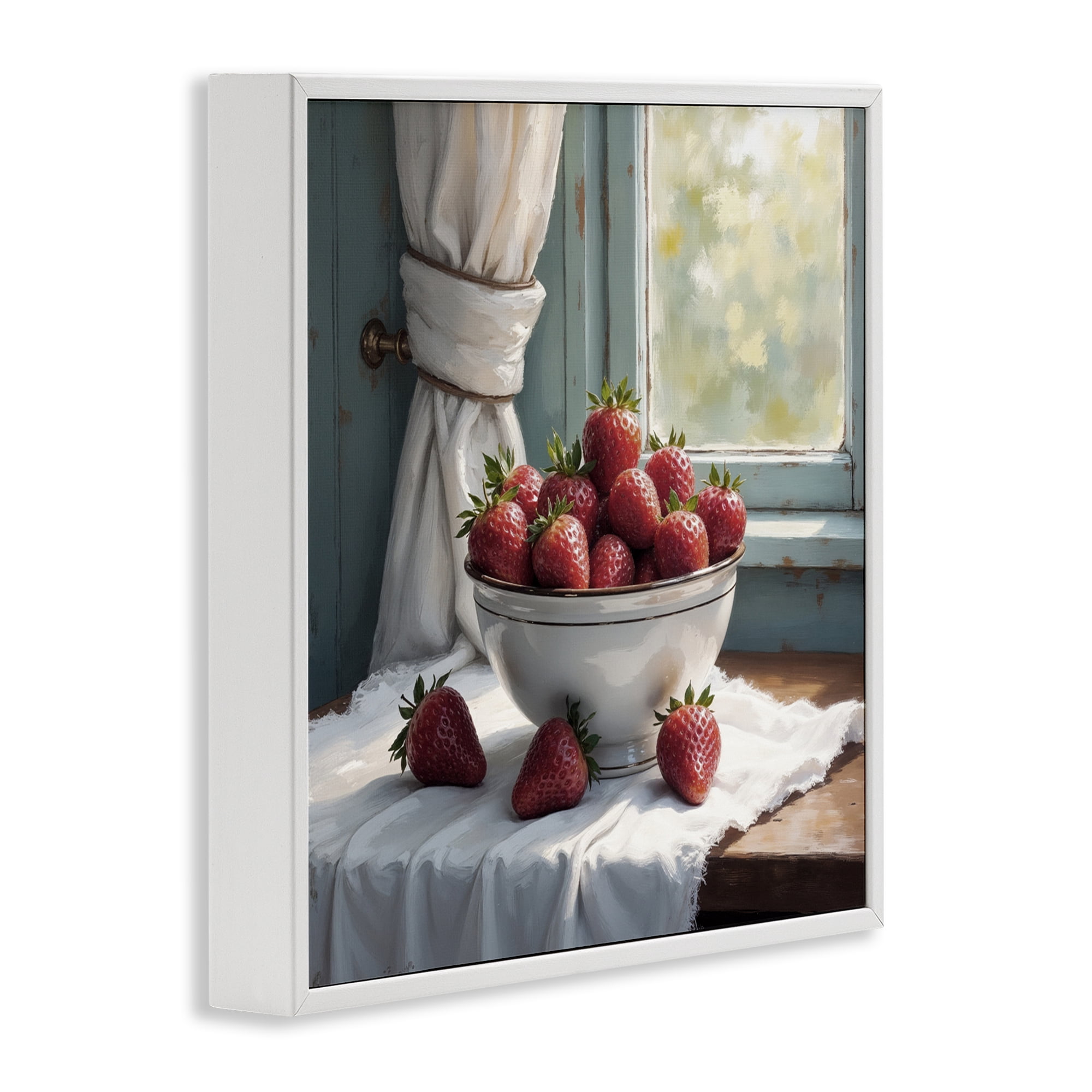 Strawberry Harvest in Window White Framed Giclee Art, design by Lettered and Lined