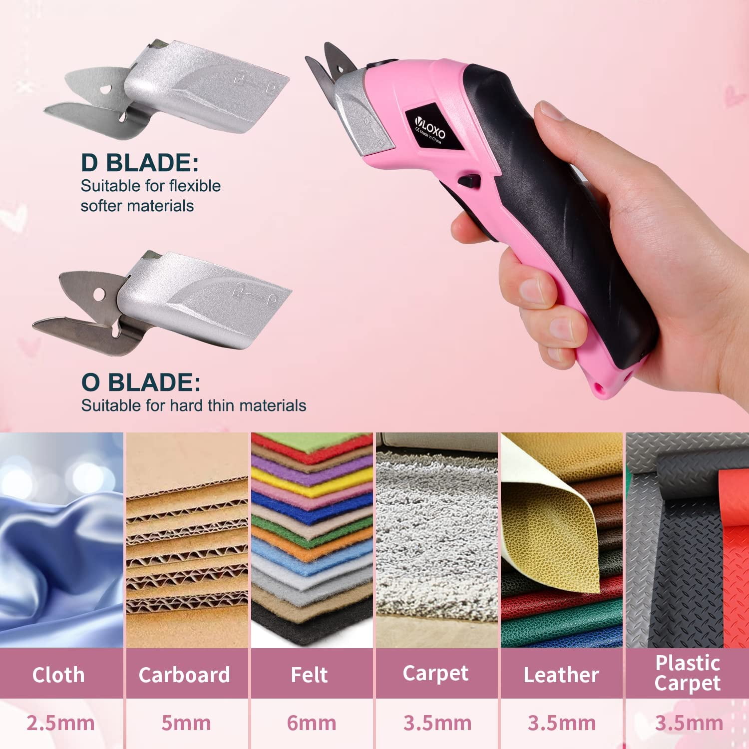 VLOXO Pink Power Electric Fabric Cutter - Cordless Craft Scissors for Cardboard, Carpet, Sewing, Crafts and Scrapbooking