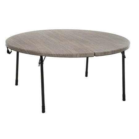 COSCO 48 in. Round Fold in Half Table, Light Gray Wood Grain with Black Frame