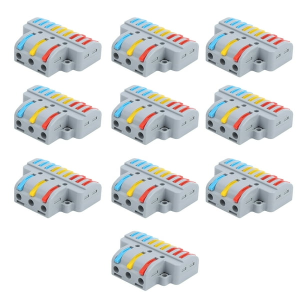 10 Piezas Terminales de Abrazadera de Bloque de Cables Conectores Eléctricos de Cableado Rápido de 3 Entradas Y 9 Salidas LT-933 05-40 Mm² ANGGREK Otros